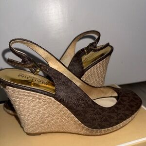 Michael Kors Dark Brown Wedge Heel Espadrilles with Open Toe